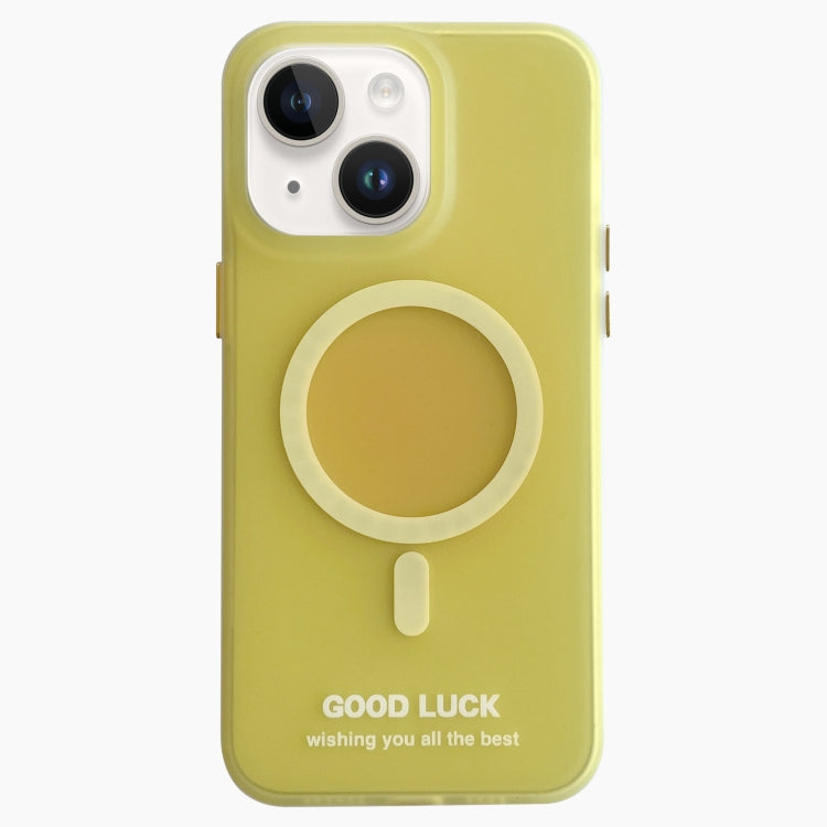 For iPhone 14 Double-Layer Frosted IMD Macaron Color MagSafe Phone Case(Yellow) - iPhone 14 Cases by buy2fix | Online Shopping UK | buy2fix