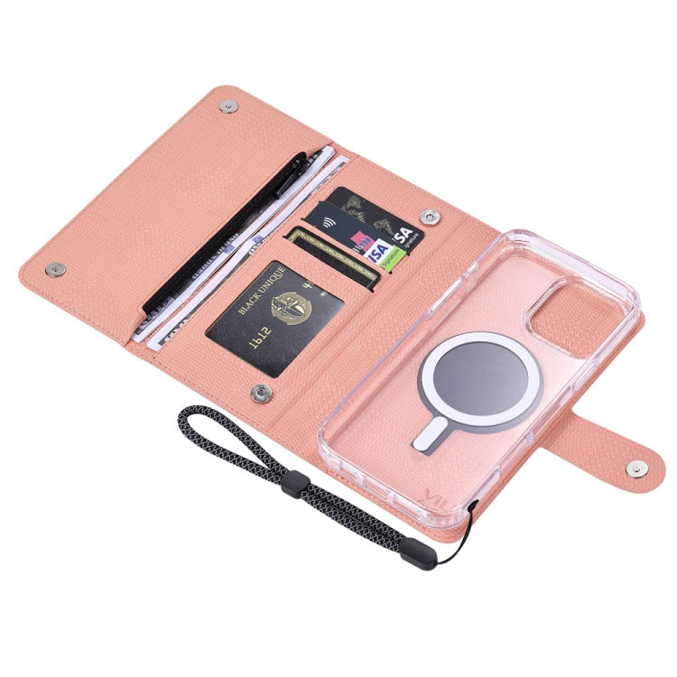 For iPhone 14 ViLi GHB-C Series RFID MagSafe Magnetic Flip Leather Phone Case(Pink) - iPhone 14 Cases by ViLi | Online Shopping UK | buy2fix