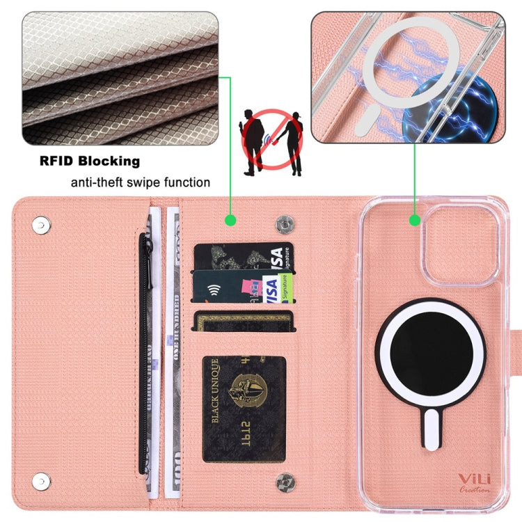 For iPhone 14 Pro Max ViLi GHB-C Series RFID MagSafe Magnetic Flip Leather Phone Case(Pink) - iPhone 14 Pro Max Cases by ViLi | Online Shopping UK | buy2fix