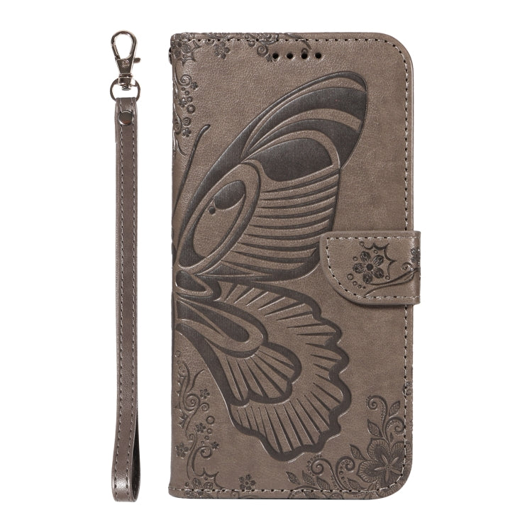 For Samsung Galaxy S25 / S24 5G Swallowtail Butterfly Embossed Leather Phone Case(Grey) - Galaxy S25 5G Cases by buy2fix | Online Shopping UK | buy2fix