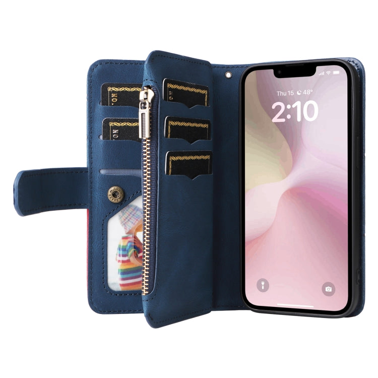 For iPhone SE 2024 Dual-color 9 Card Slots Zipper Wallet Leather Phone Case(Blue) - More iPhone Cases by buy2fix | Online Shopping UK | buy2fix