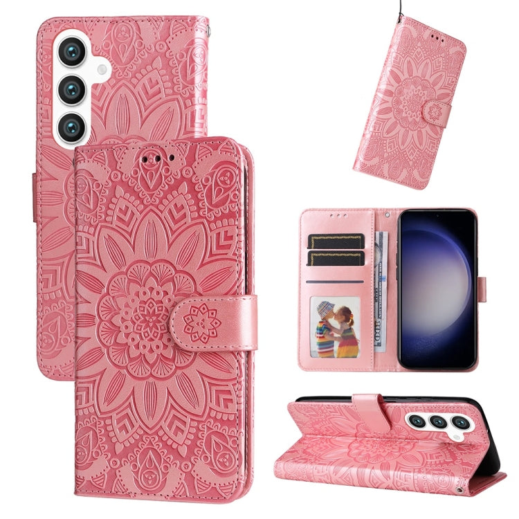 For Samsung Galaxy S25+ 5G Embossed Sunflower Leather Phone Case(Rose Gold) - Galaxy S25+ 5G Cases by buy2fix | Online Shopping UK | buy2fix