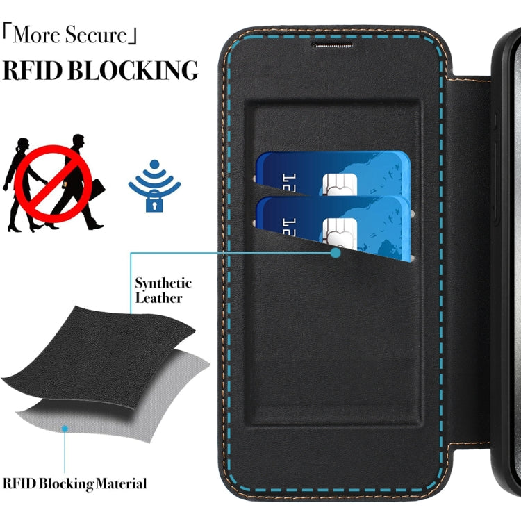 For iPhone 16 Pro Max Magnetic Armor Series RFID Card Slots Leather Phone Case(Blue) - iPhone 16 Pro Max Cases by buy2fix | Online Shopping UK | buy2fix