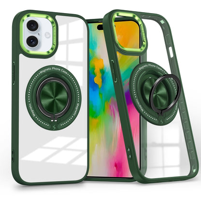 For iPhone 16 Plus Magnetic Rotating Ring Holder Phone Case(Dark Green) - iPhone 16 Plus Cases by buy2fix | Online Shopping UK | buy2fix