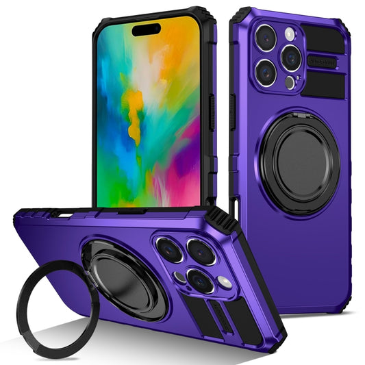 For iPhone 16 Pro Rotating Magnetic Holder Phone Case(Purple) - iPhone 16 Pro Cases by buy2fix | Online Shopping UK | buy2fix