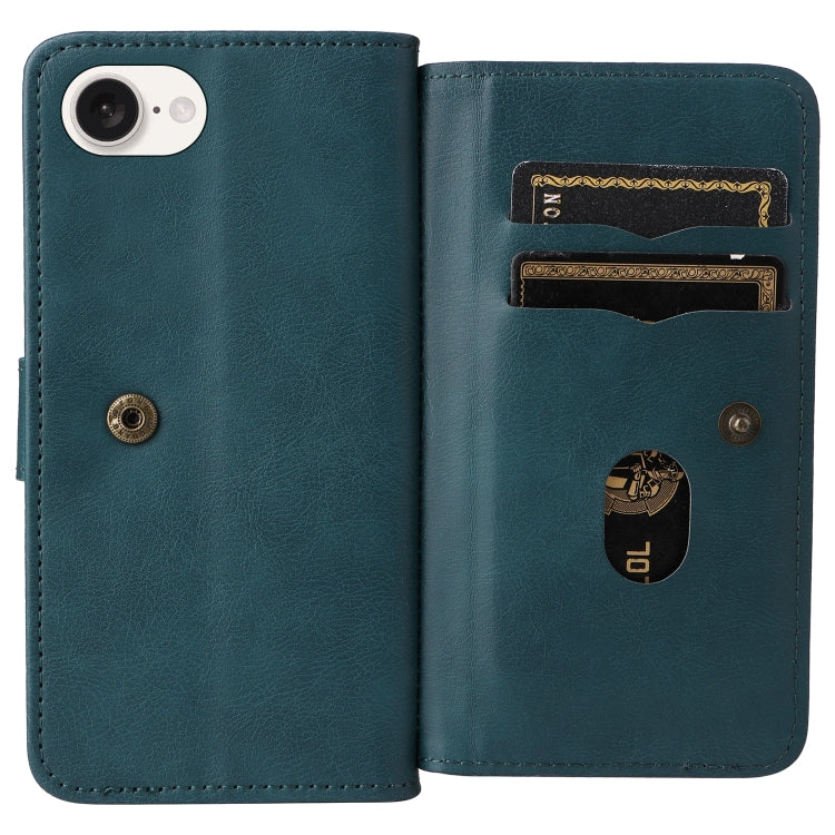 For iPhone SE 2024 Multi-Function Wallet 10 Card Slots Leather Phone Case(Dark Green) - More iPhone Cases by buy2fix | Online Shopping UK | buy2fix