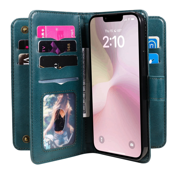 For iPhone SE 2024 Multi-Function Wallet 10 Card Slots Leather Phone Case(Dark Green) - More iPhone Cases by buy2fix | Online Shopping UK | buy2fix