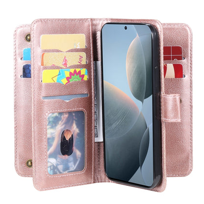 For Redmi K70 Multi-Function Wallet 10 Card Slots Leather Phone Case(Rose Gold) - K70 Cases by buy2fix | Online Shopping UK | buy2fix