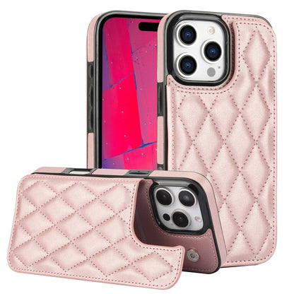 For iPhone 16 Pro Double Buckle Rhombic PU Leather Phone Case(Rose Gold) - iPhone 16 Pro Cases by buy2fix | Online Shopping UK | buy2fix