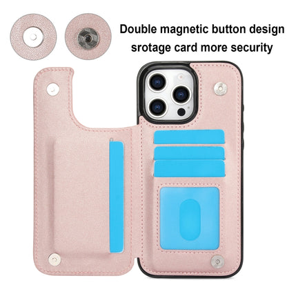 For iPhone 16 Pro Double Buckle Rhombic PU Leather Phone Case(Rose Gold) - iPhone 16 Pro Cases by buy2fix | Online Shopping UK | buy2fix