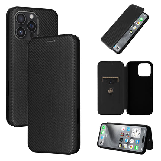 For iPhone 16 Pro Carbon Fiber Texture Flip Leather Phone Case(Black) - iPhone 16 Pro Cases by buy2fix | Online Shopping UK | buy2fix