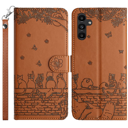 For Samsung Galaxy S25+ 5G Cat Embossing Pattern Leather Phone Case with Lanyard(Brown) - Galaxy S25+ 5G Cases by buy2fix | Online Shopping UK | buy2fix