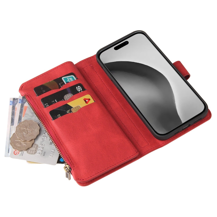 For iPhone 16 Pro Max Skin Feel Multi Card Slots Zipper Wallet Leather Phone Case(Red) - iPhone 16 Pro Max Cases by buy2fix | Online Shopping UK | buy2fix