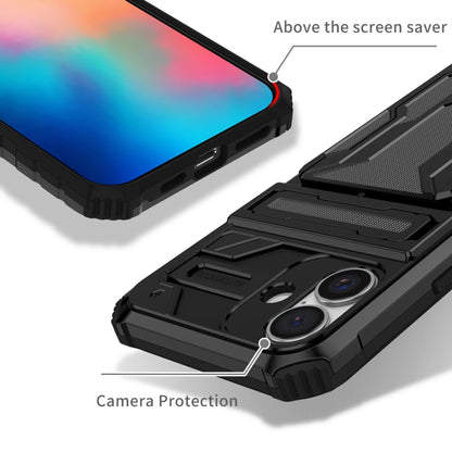 For iPhone 16 Plus Kickstand Armor Card Wallet Phone Case(Black) - iPhone 16 Plus Cases by buy2fix | Online Shopping UK | buy2fix