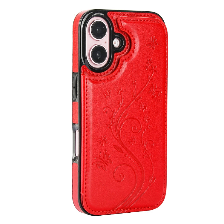 For iPhone 16 Plus Double Buckle Butterfly Embossing PU Phone Case(Red) - iPhone 16 Plus Cases by buy2fix | Online Shopping UK | buy2fix