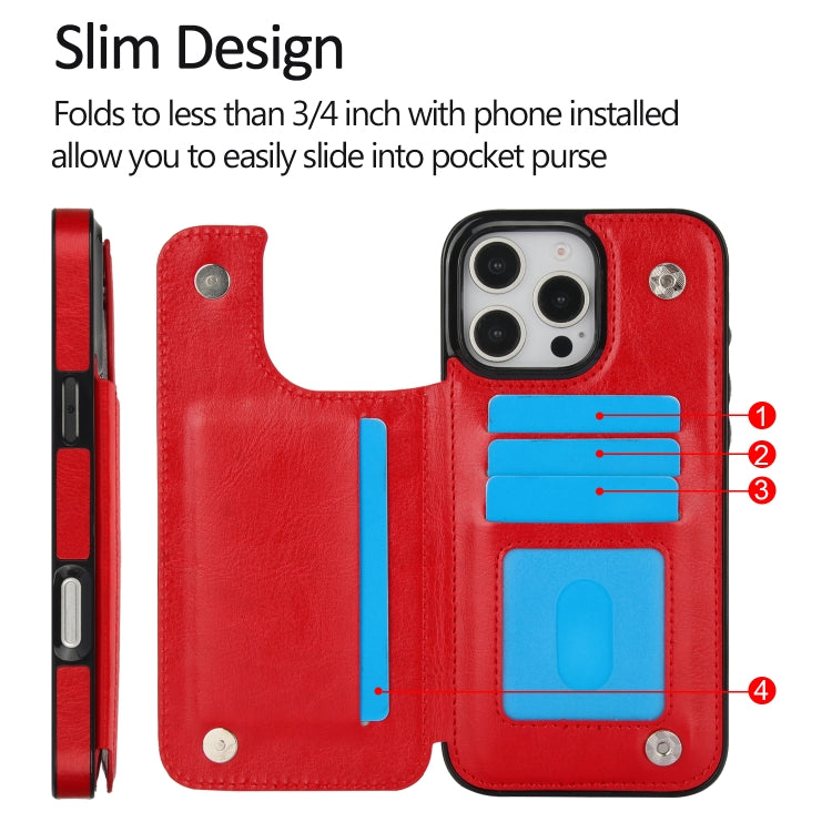 For iPhone 16 Pro Max Double Buckle Crazy Horse Texture PU Phone Case(Red) - iPhone 16 Pro Max Cases by buy2fix | Online Shopping UK | buy2fix