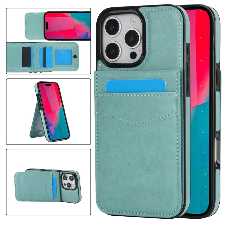 For iPhone 16 Pro Max Solid Color Card Slots Bracket PU Phone Case(Mint Green) - iPhone 16 Pro Max Cases by buy2fix | Online Shopping UK | buy2fix