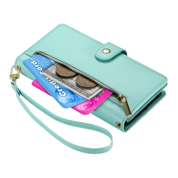 For Redmi K70 Nine Card-slot Zipper Wallet Bag Leather Phone Case(Mint Green) - K70 Cases by buy2fix | Online Shopping UK | buy2fix