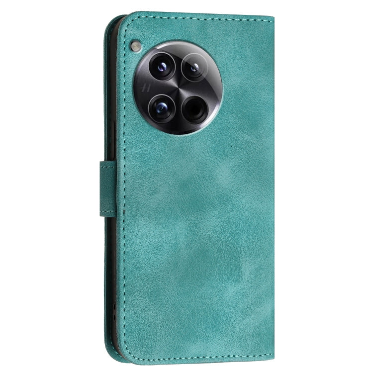 For OnePlus 12 YX0080 Grid Butterfly Embossed Pattern Flip Leather Phone Case with Lanyard(Light Blue) - OnePlus Cases by buy2fix | Online Shopping UK | buy2fix