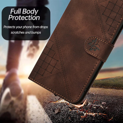 For Redmi K70 YX0080 Grid Butterfly Embossed Pattern Flip Leather Phone Case with Lanyard(Coffee) - K70 Cases by buy2fix | Online Shopping UK | buy2fix