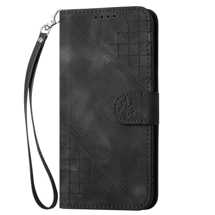 For Motorola Moto G Play 4G 2024 YX0080 Grid Butterfly Embossed Pattern Flip Leather Phone Case with Lanyard(Black) - Motorola Cases by buy2fix | Online Shopping UK | buy2fix