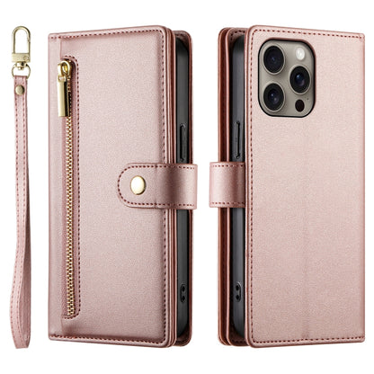 For iPhone 16 Pro Nine Card-slot Zipper Wallet Bag Leather Phone Case(Pink) - iPhone 16 Pro Cases by buy2fix | Online Shopping UK | buy2fix