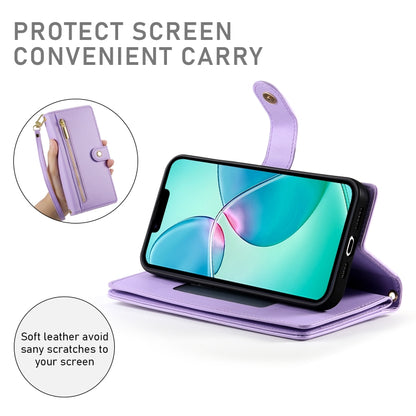 For iPhone SE 4 2024 Nine Card-slot Zipper Wallet Bag Leather Phone Case(Purple) - More iPhone Cases by buy2fix | Online Shopping UK | buy2fix