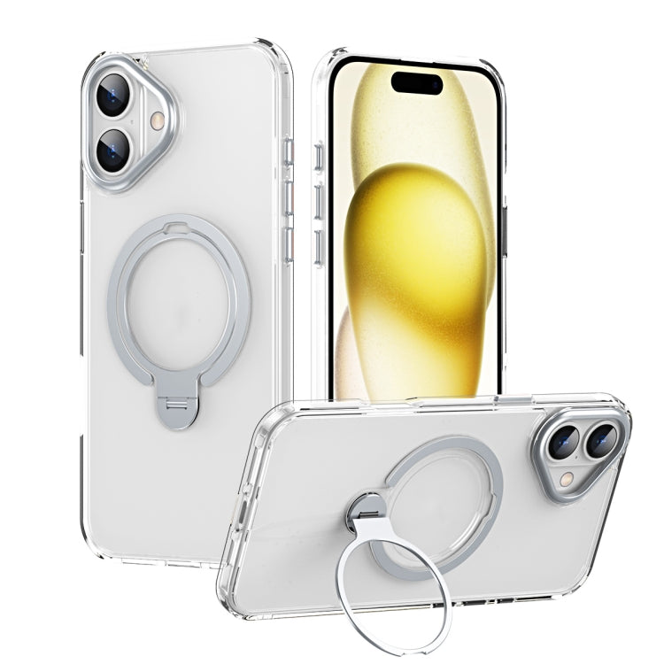 For iPhone 16 Plus Double Ring MagSafe Magnetic Holder Phone Case(Transparent) - iPhone 16 Plus Cases by buy2fix | Online Shopping UK | buy2fix