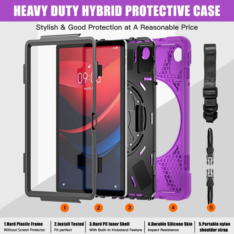 For Lenovo Tab M11 /Xiaomi Pad 11 2024 Rotatable Holder Silicone Hybrid PC Tablet Case with Shoulder Strap(Purple) - Lenovo by buy2fix | Online Shopping UK | buy2fix