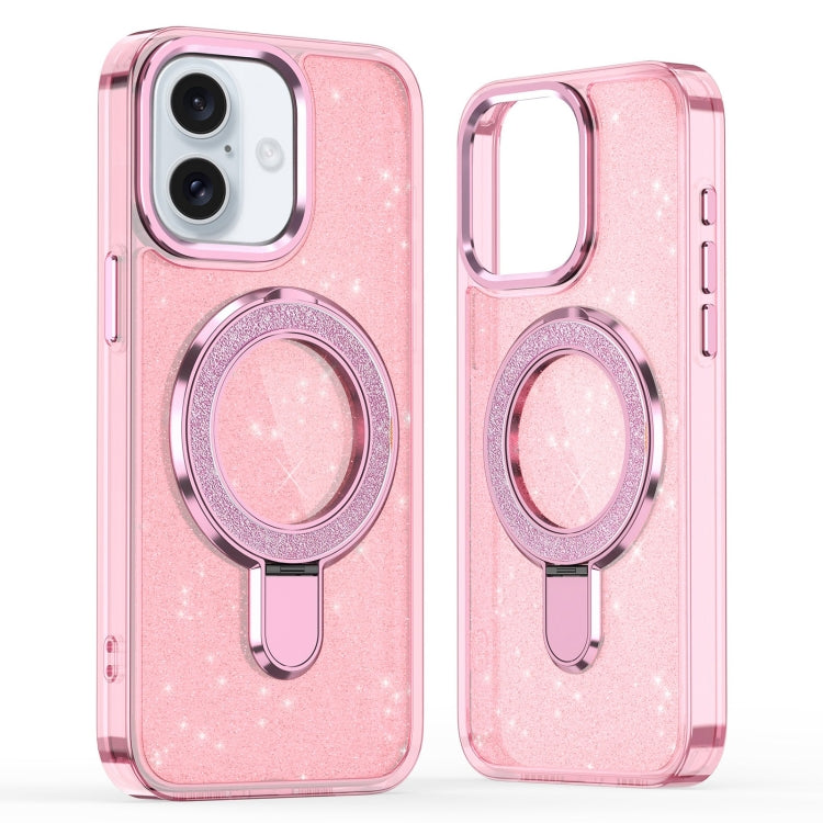 For iPhone 16 Glitter Ring Holder MagSafe Phone Case(Pink) - iPhone 16 Cases by buy2fix | Online Shopping UK | buy2fix