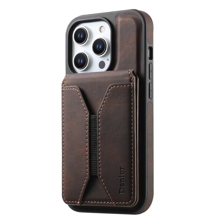 For iPhone 14 / 13 Denior D17 Skin Feel MagSafe Detachable Card Slot Phone Case(Brown) - iPhone 14 Cases by Denior | Online Shopping UK | buy2fix