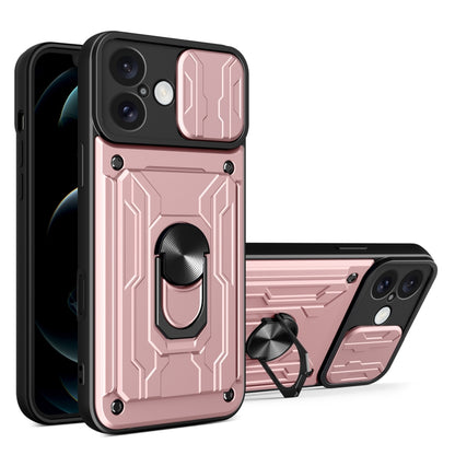 For iPhone 16 Plus Sliding Camshield TPU+PC Phone Case with Card Slot(Rose Gold) - iPhone 16 Plus Cases by buy2fix | Online Shopping UK | buy2fix