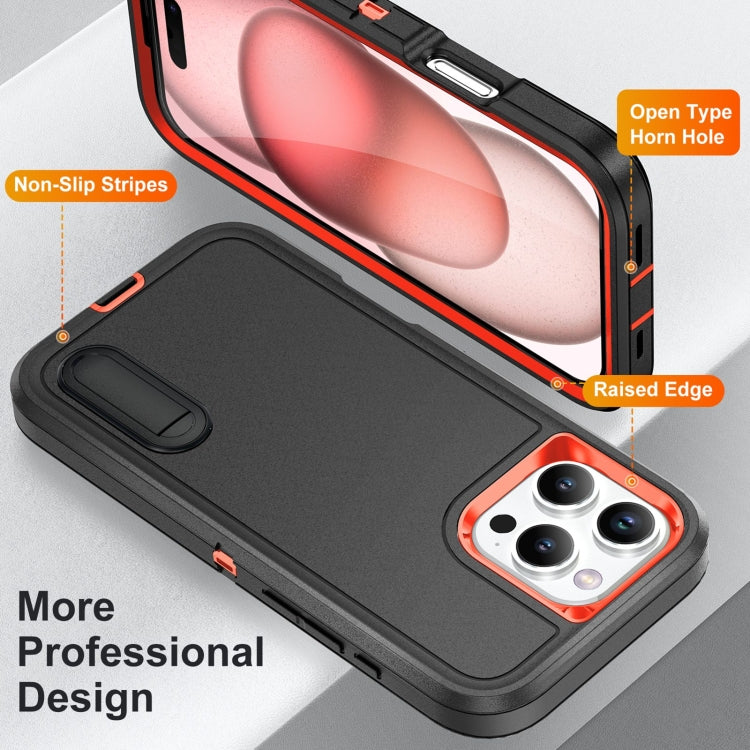 For iPhone 16 Pro Rugged PC + Silicone Phone Case with Holder(Black+Orange) - iPhone 16 Pro Cases by buy2fix | Online Shopping UK | buy2fix