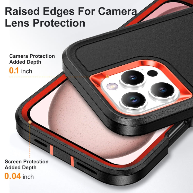 For iPhone 16 Pro Rugged PC + Silicone Phone Case with Holder(Black+Orange) - iPhone 16 Pro Cases by buy2fix | Online Shopping UK | buy2fix