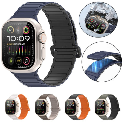 For Apple Watch Series 9 45mm DUX DUCIS KJ Series Magnetic Buckle Silicone Watch Band(Black Blue) - Watch Bands by DUX DUCIS | Online Shopping UK | buy2fix