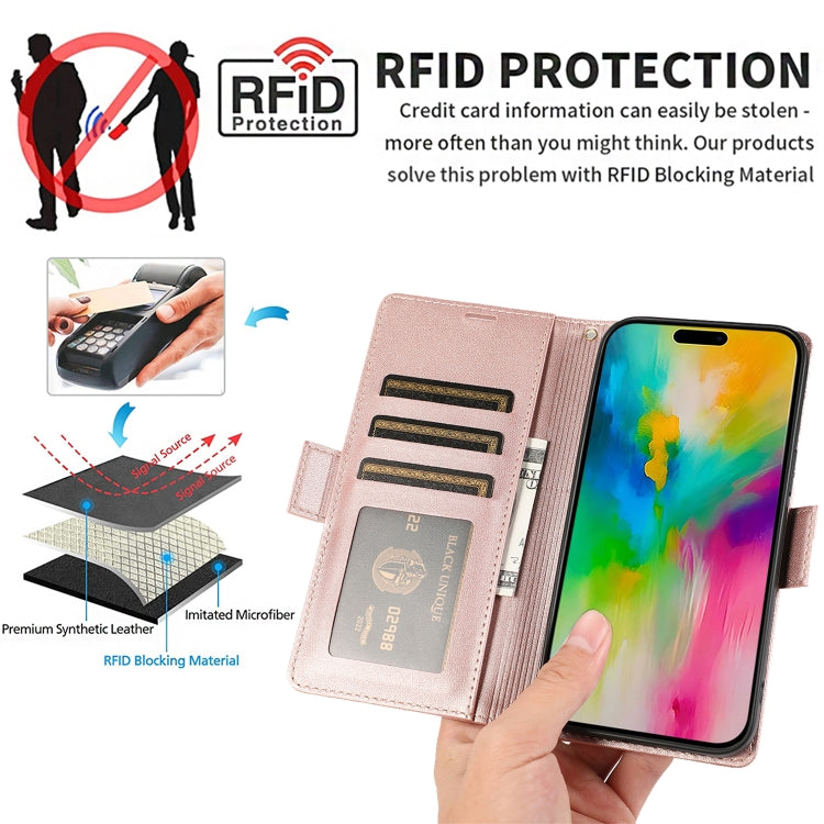 For iPhone 16 Pro Side Buckle RFID Anti-theft Leather Phone Case(Rose Gold) - iPhone 16 Pro Cases by buy2fix | Online Shopping UK | buy2fix