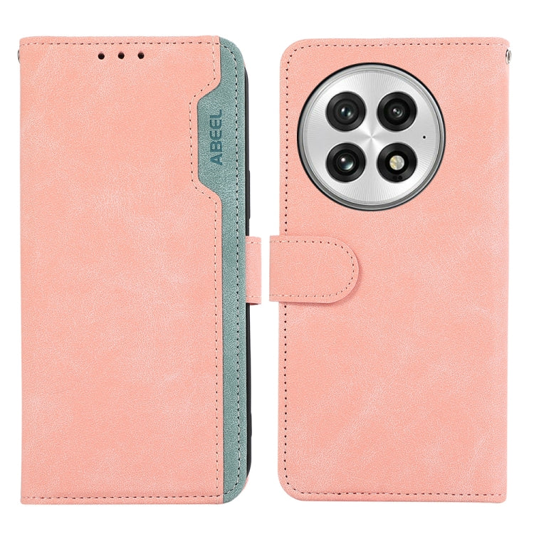 For OnePlus 13 ABEEL Color Block Magnetic RFID Leather Phone Case(Pink-Cyan) - OnePlus Cases by buy2fix | Online Shopping UK | buy2fix