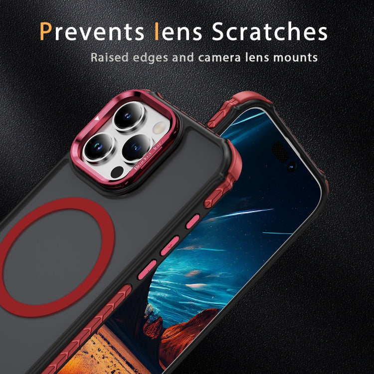 For iPhone 16 Pro Rainbow Series Skin Feel MagSafe Lens Holder Phone Case(Red) - iPhone 16 Pro Cases by buy2fix | Online Shopping UK | buy2fix