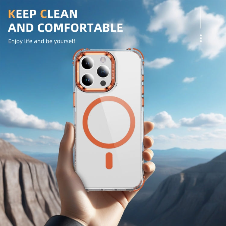 For iPhone 15 Pro Max Rainbow Series Transparent MagSafe Lens Holder Phone Case(Orange) - iPhone 15 Pro Max Cases by buy2fix | Online Shopping UK | buy2fix