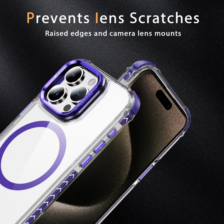 For iPhone 15 Pro Rainbow Series Transparent MagSafe Lens Holder Phone Case(Purple) - iPhone 15 Pro Cases by buy2fix | Online Shopping UK | buy2fix