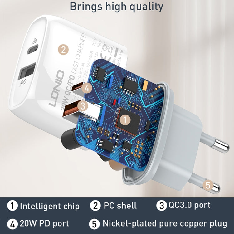 LDNIO Q229 QC3.0 / PD20W USB + Type-C Fast Charger with 1m USB to 8 Pin Cable, Plug Type:US Plug(White) - USB Charger by LDNIO | Online Shopping UK | buy2fix