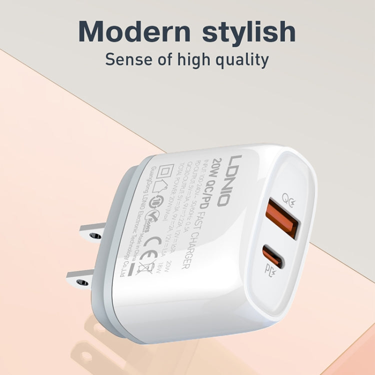 LDNIO Q229 QC3.0 / PD20W USB + Type-C Fast Charger with 1m Type-C to 8 Pin Cable, Plug Type:US Plug(White) - USB Charger by LDNIO | Online Shopping UK | buy2fix