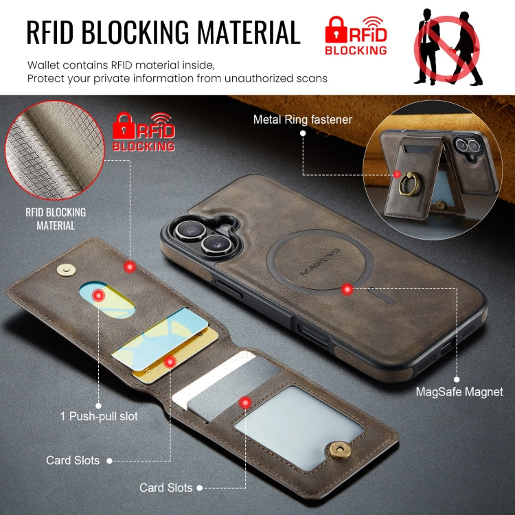 For iPhone 16 Plus DG.MING K1 MagSafe Detachable Wallet RFID Back Cover Phone Case(Coffee) - iPhone 16 Plus Cases by DG.MING | Online Shopping UK | buy2fix