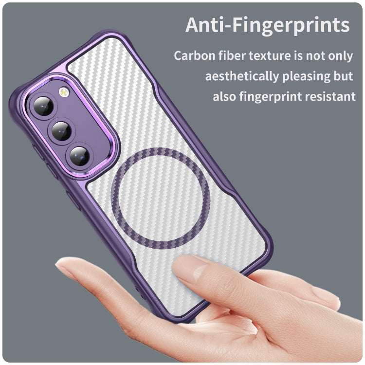 For Samsung Galaxy S23 5G Carbon Fiber Texture MagSafe Translucent Phone Case(Purple) - Galaxy S23 5G Cases by buy2fix | Online Shopping UK | buy2fix