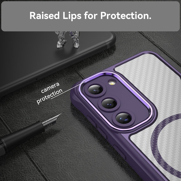 For Samsung Galaxy S23 5G Carbon Fiber Texture MagSafe Translucent Phone Case(Purple) - Galaxy S23 5G Cases by buy2fix | Online Shopping UK | buy2fix