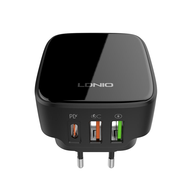 LDNIO Q334 32W Type-C + Dual USB Port Charger with 1m Micro USB Data Cable, Plug Type:EU Plug(Black) - USB Charger by LDNIO | Online Shopping UK | buy2fix