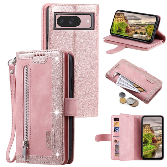 For Google Pixel 9 / 9 Pro Zipper Wallet Bag Horizontal Flip PU Phone Case with 9 Card Slots(Rose Gold) - Google Cases by buy2fix | Online Shopping UK | buy2fix