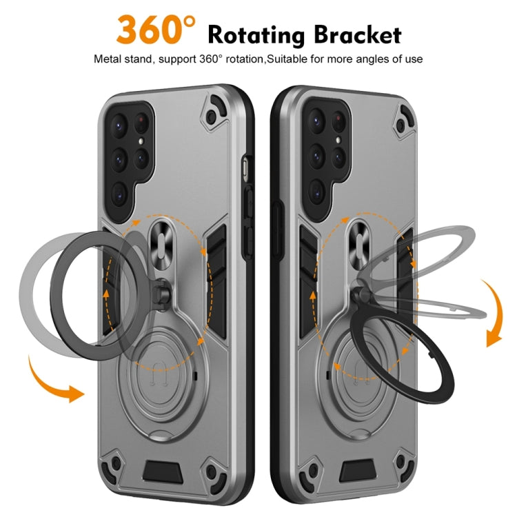 For Samsung Galaxy S25 Ultra 5G Metal Ring 360 Degree Rotating Holder PC Hybrid TPU Phone Case(Silver Grey) - Galaxy S25 Ultra 5G Cases by buy2fix | Online Shopping UK | buy2fix