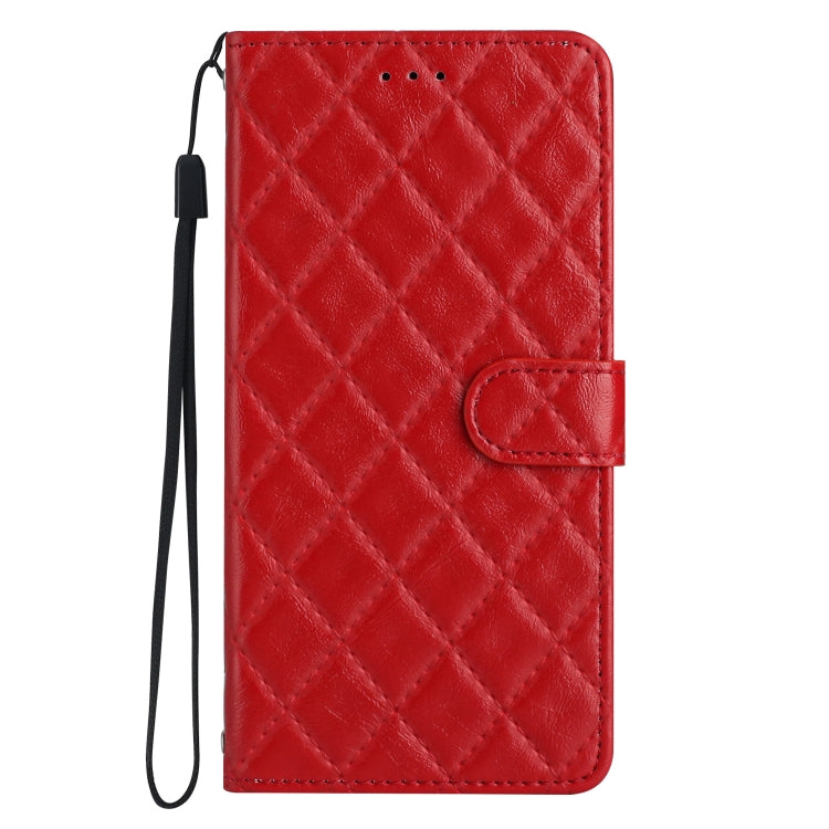 For iPhone 16 Rhombus Lattice Texture Leather Phone Case(Red) - iPhone 16 Cases by buy2fix | Online Shopping UK | buy2fix