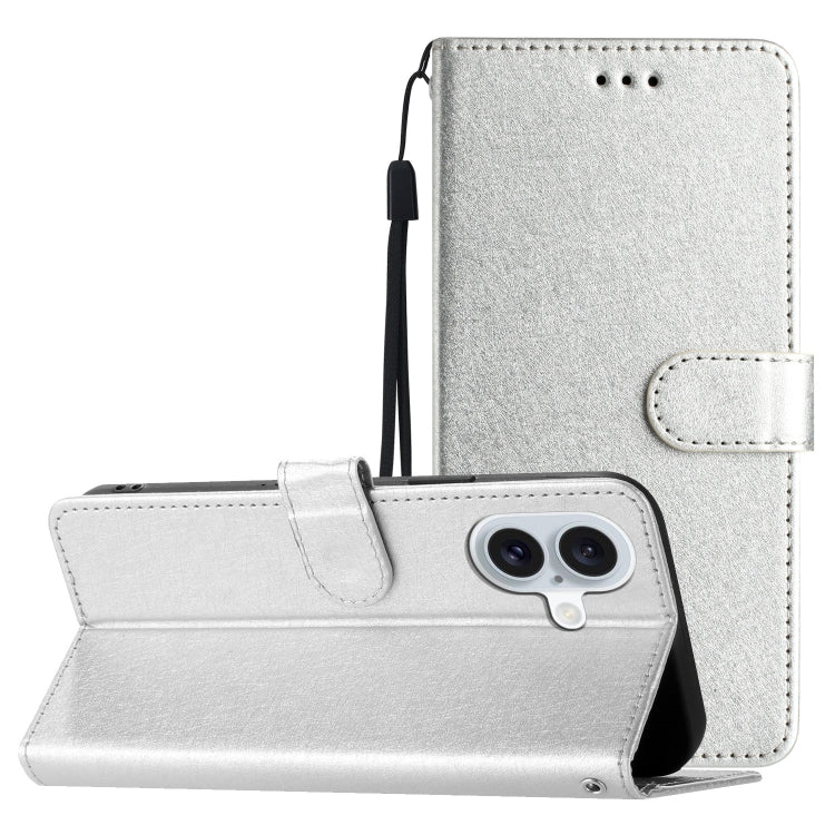 For iPhone 16 Plus Silk Texture Horizontal Flip Leather Phone Case(Silver) - iPhone 16 Plus Cases by buy2fix | Online Shopping UK | buy2fix